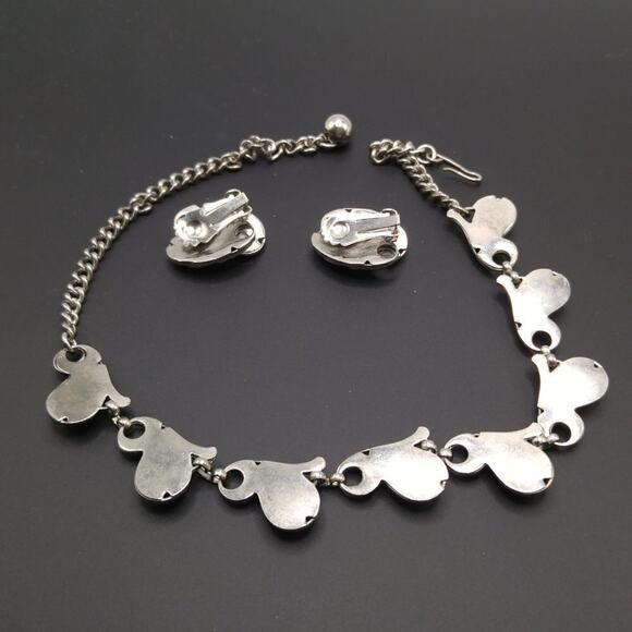 Vintage Floral Choker Necklace Clip Earrings Set, Silver Tone, 15 1/2 In & 1 In - Picture 7 of 10